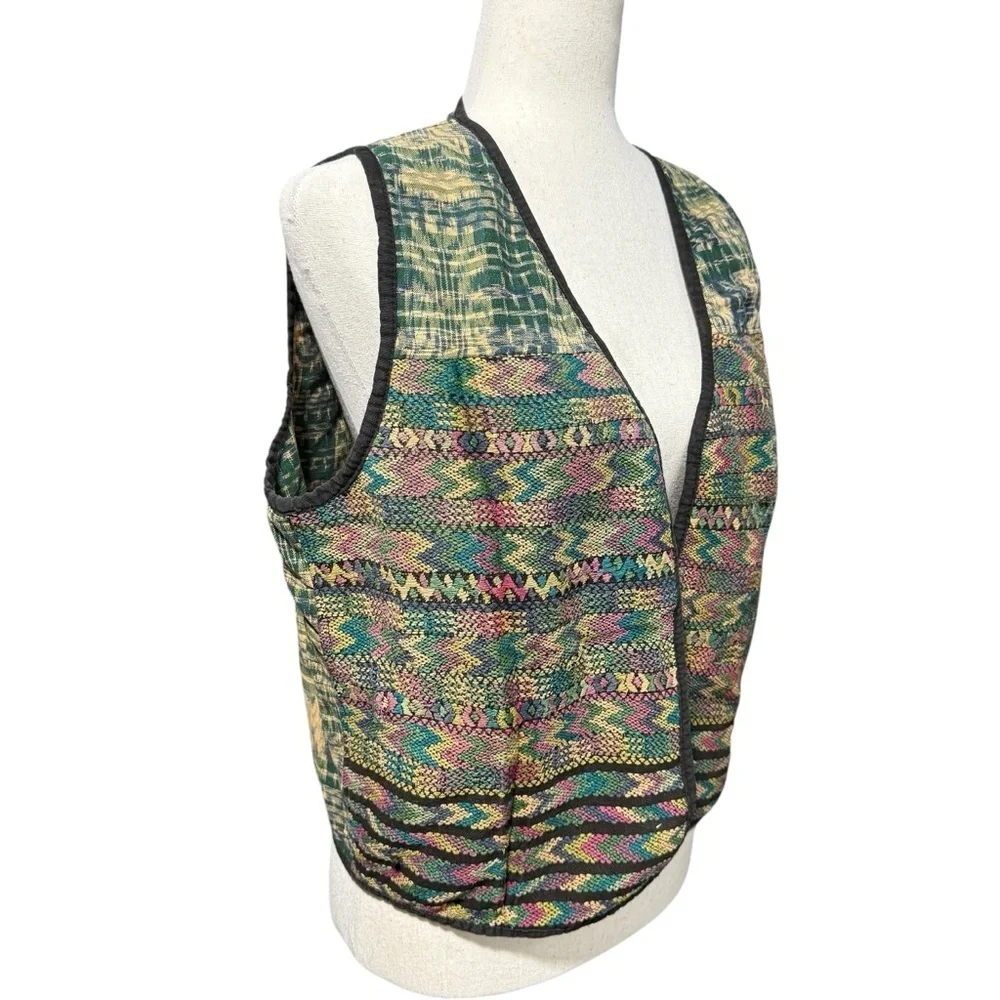 Handmade Multicolor‎ Embroidered Woven Boho Eclectic Vintage Vest Size Medium *